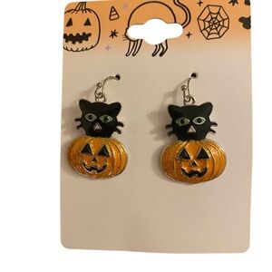 Halloween Cat Hook Earrings – Cute Black Cat Dangle Jewelry, Festive Halloween